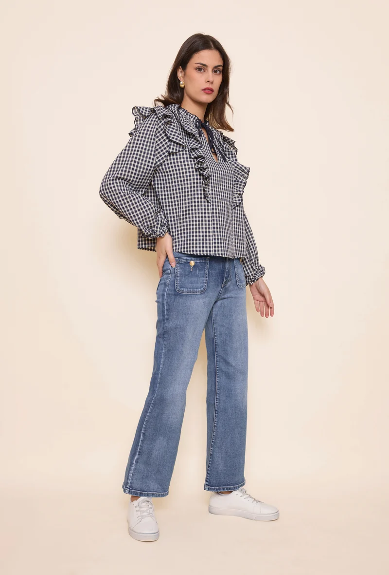 Pantalon Évasée Poche Plaquée
