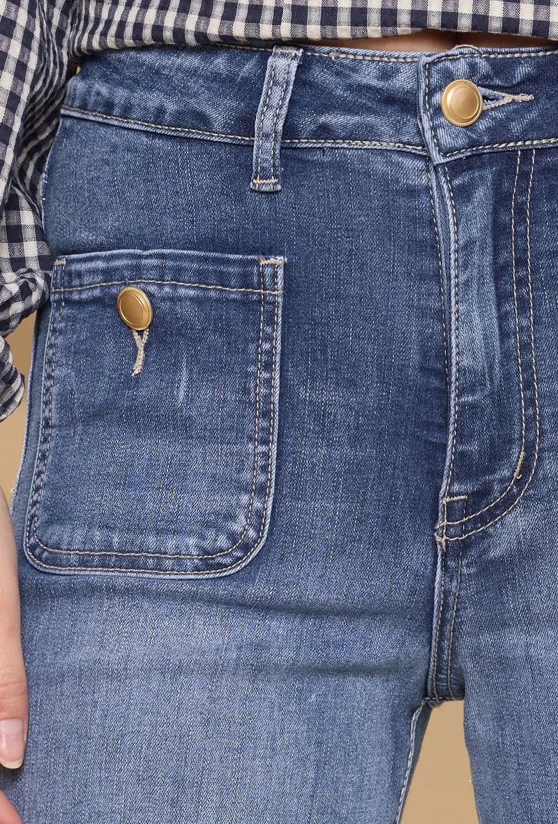 Pantalon Évasée Poche Plaquée