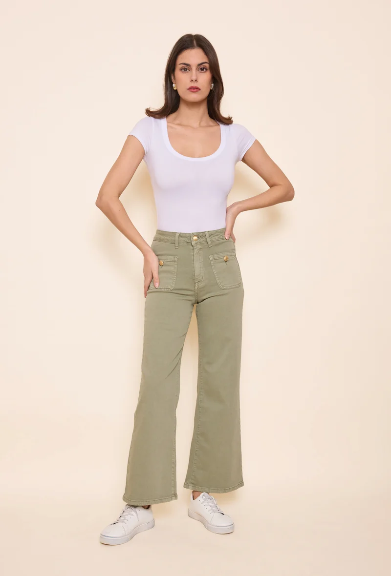 Pantalon Évasée Poche Plaquée