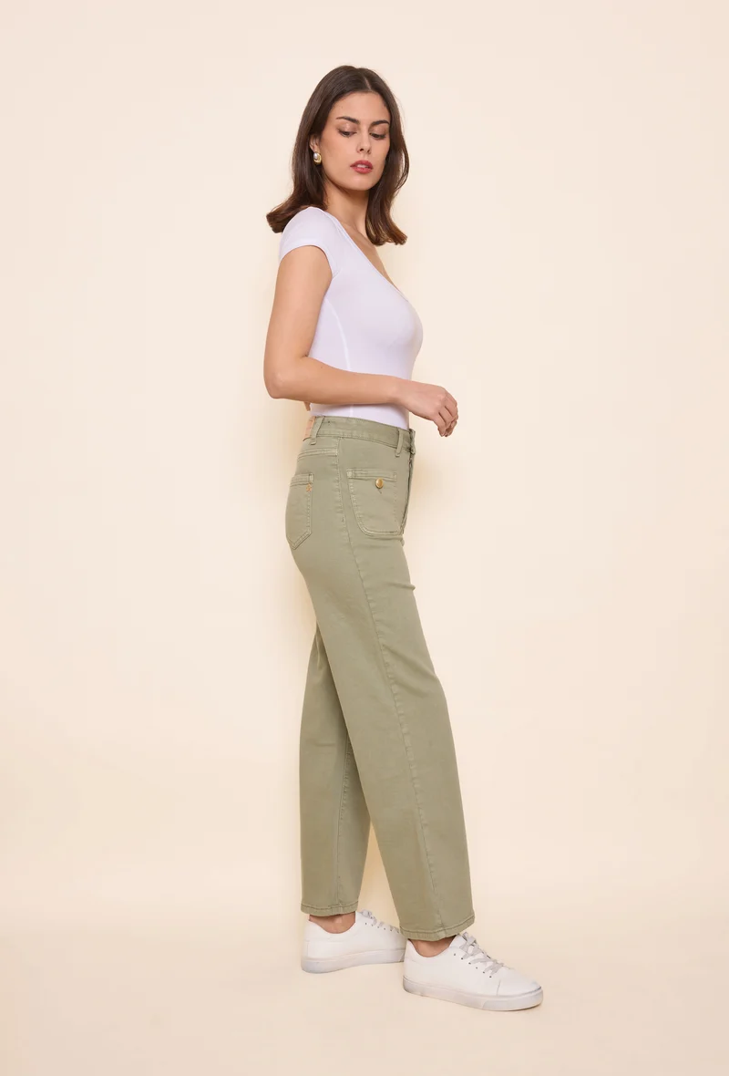 Pantalon Évasée Poche Plaquée