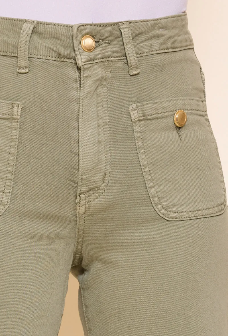 Pantalon Évasée Poche Plaquée