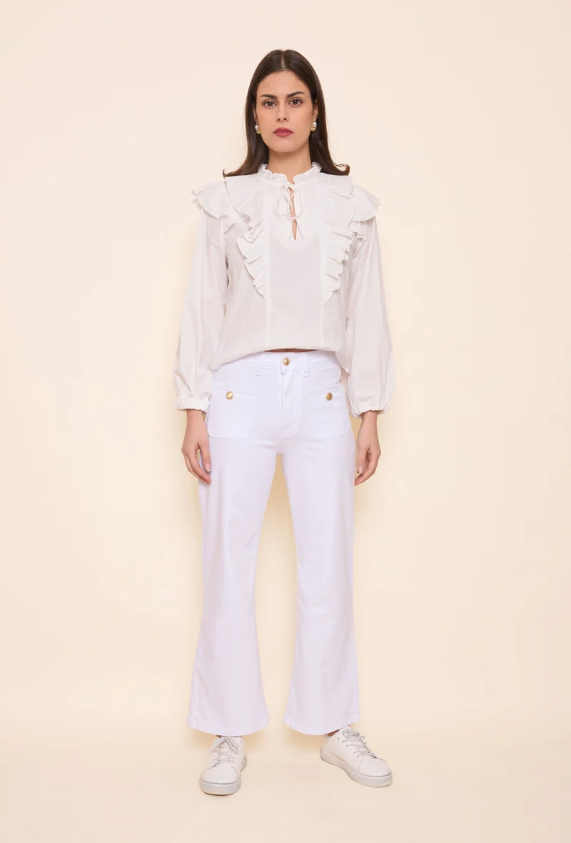 Pantalon Évasée Poche Plaquée