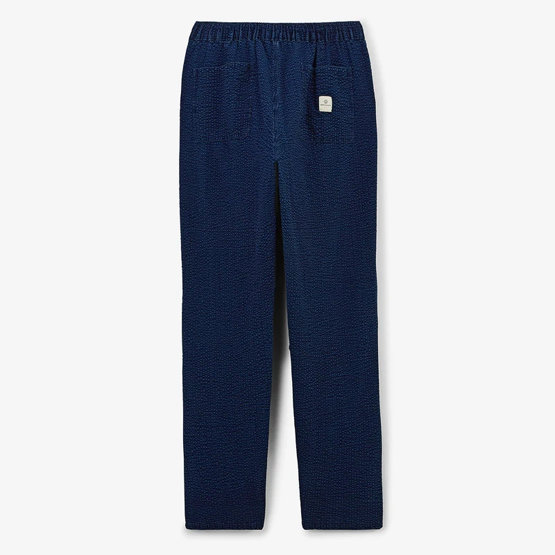 Pantalon 555 en seersucker avec taille élastiquée bleu indigo