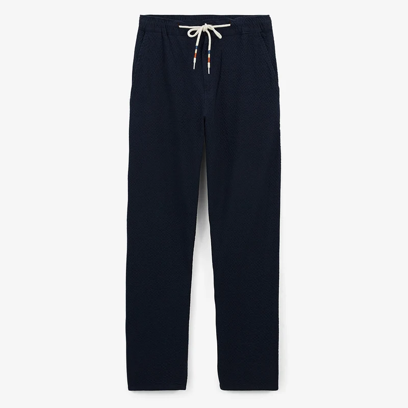 Pantalon 558 en coton seersucker avec taille élastique bleu marine