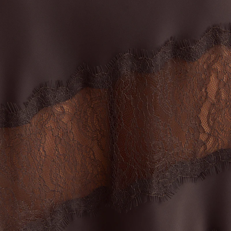 Jupe Maxi avec Empiècements en Dentelle - Chocolat