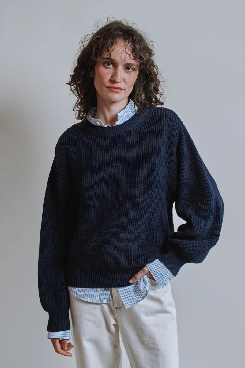 CLEMENTINE Batwing Sweater in Organic Cotton - Navy