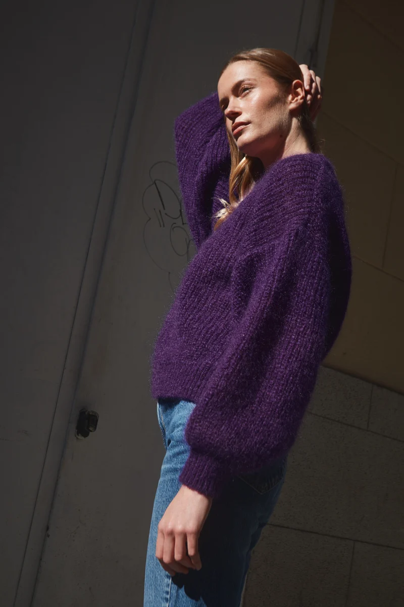 LUCIE Batwing Sweater in Mohair Wool - Purple
