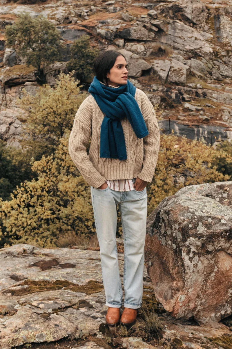 GWENAELLE Irish Cable Sweater in Merino Wool - Beige