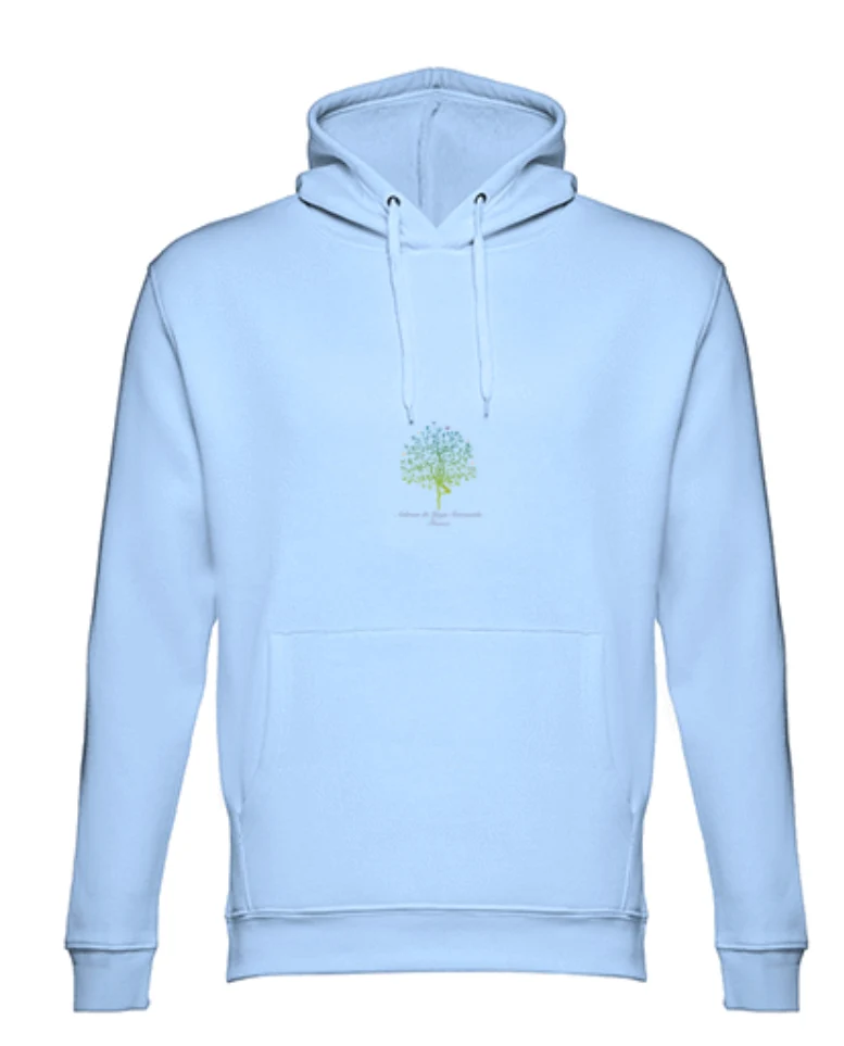Sweat à capuche unisexe bleu yoga avec logo arbre Ashram
