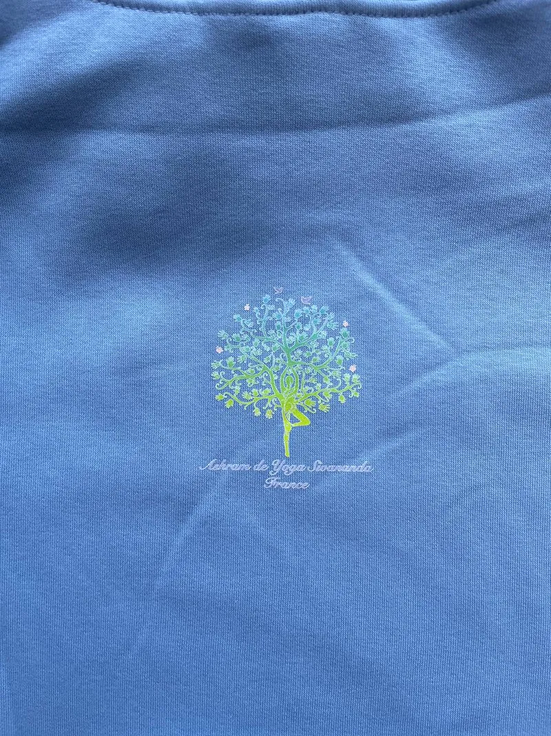 Sweat à capuche unisexe bleu yoga avec logo arbre Ashram