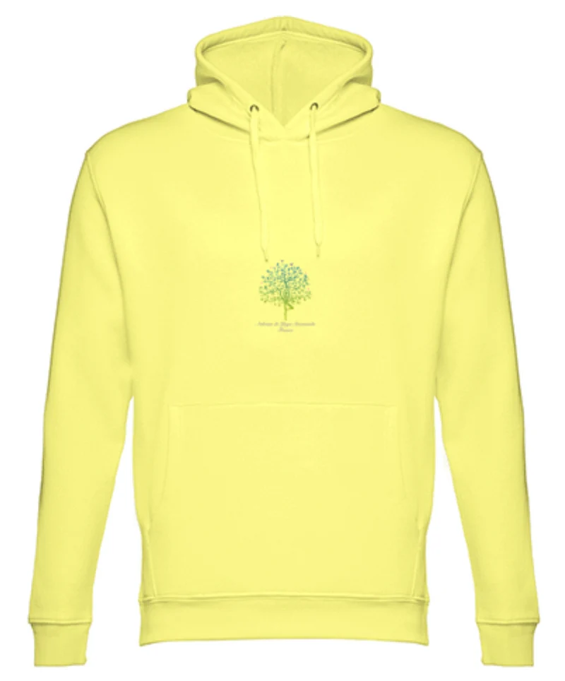 Sweat à capuche unisexe jaune de yoga avec logo d'arbre d'ashram