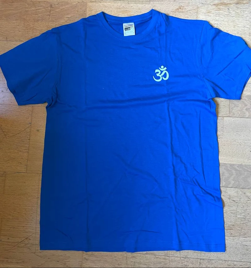 T-shirt de yoga unisexe en coton bleu standard - Taille S mini blanc Om