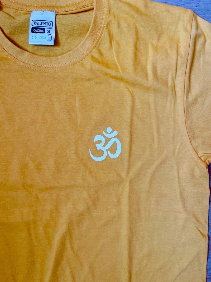 T-shirt de yoga unisexe en coton jaune standard - Taille S mini blanc Om