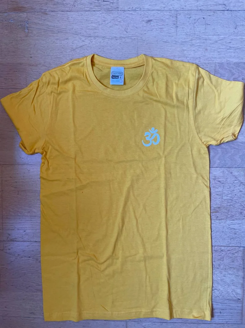 T-shirt de yoga unisexe en coton jaune standard - Taille S mini blanc Om