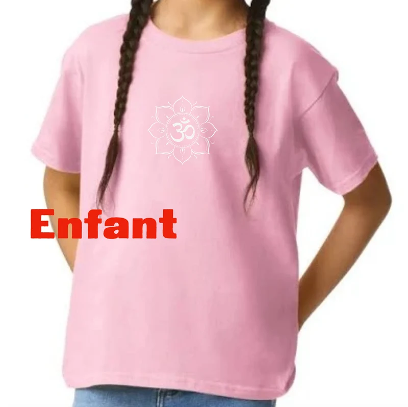 T-shirt de yoga en coton standard rose pour enfants avec motif de fleur de lotus Om