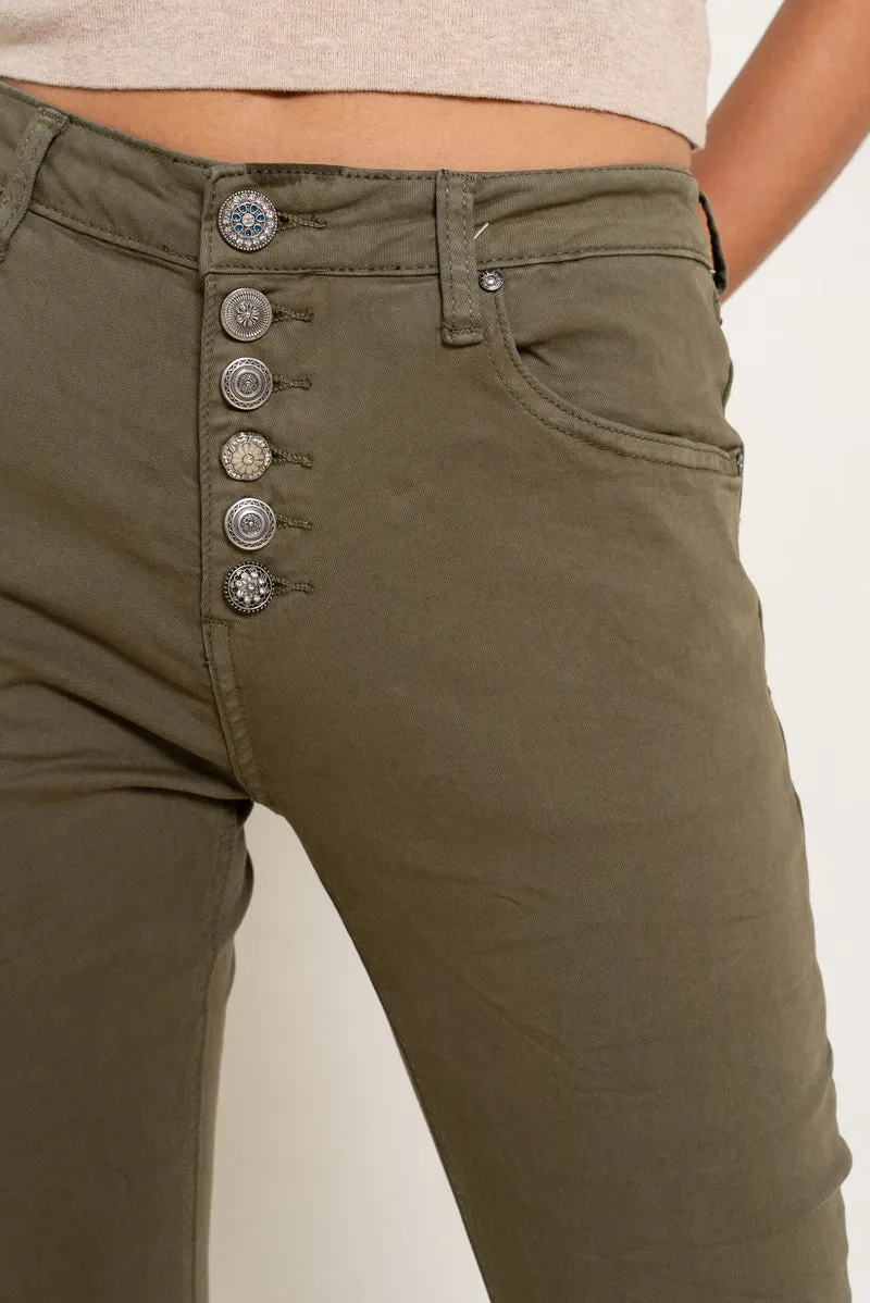 Pantalon Boyfriend à Boutons Fantaisies Argentés