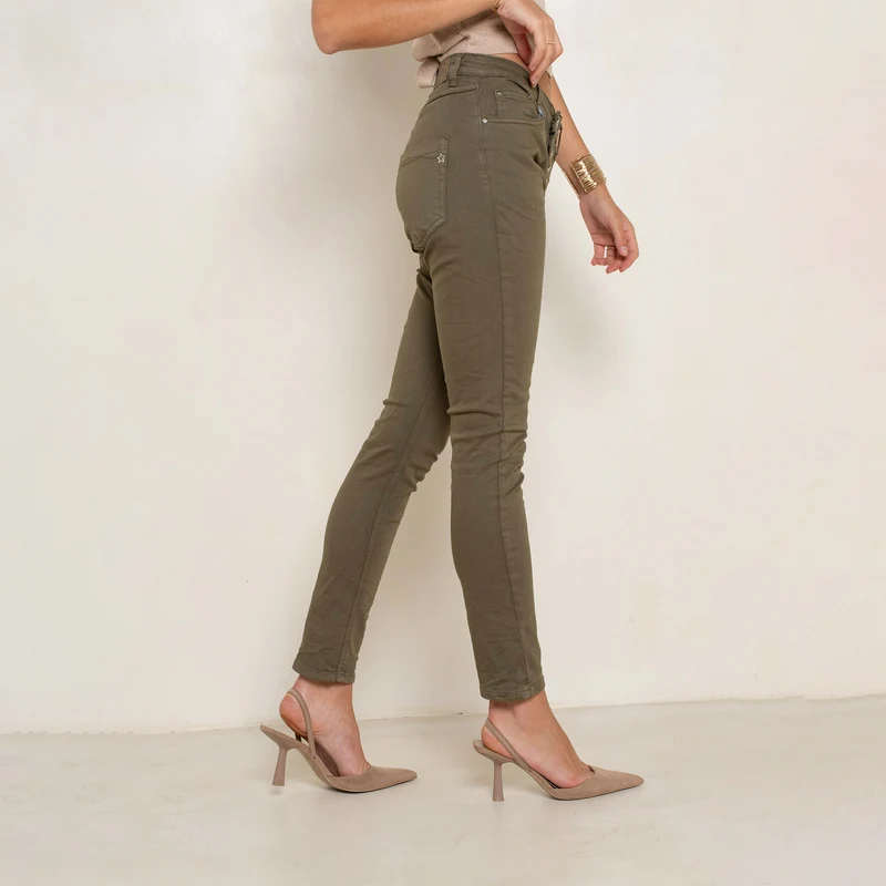Pantalon Boyfriend à Boutons Fantaisies Argentés