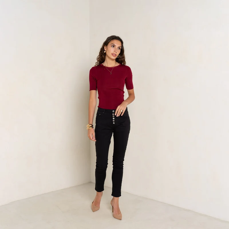 Pantalon Boyfriend à Boutons Fantaisies Argentés