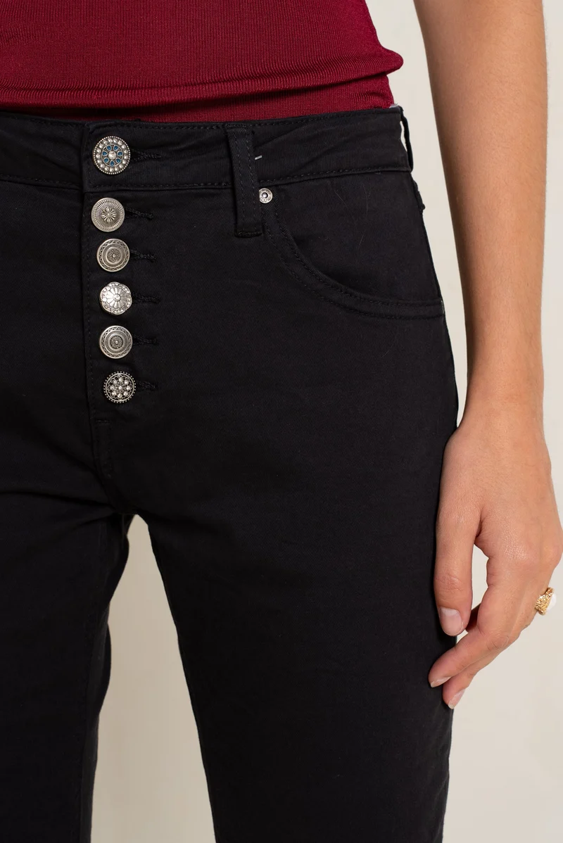 Pantalon Boyfriend à Boutons Fantaisies Argentés