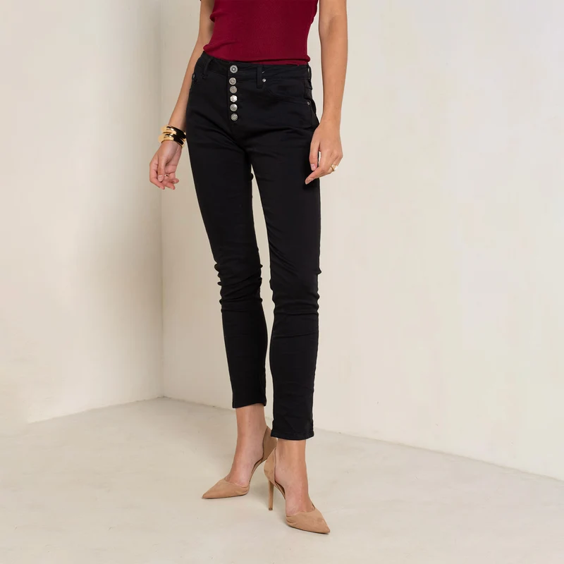 Pantalon Boyfriend à Boutons Fantaisies Argentés