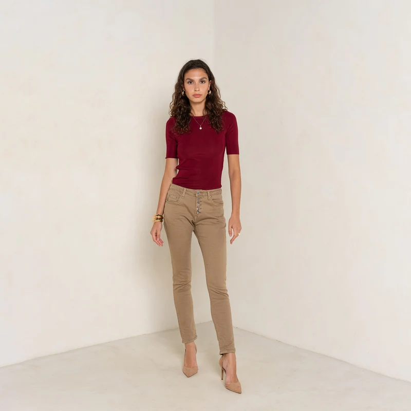 Pantalon Boyfriend à Boutons Fantaisies Argentés