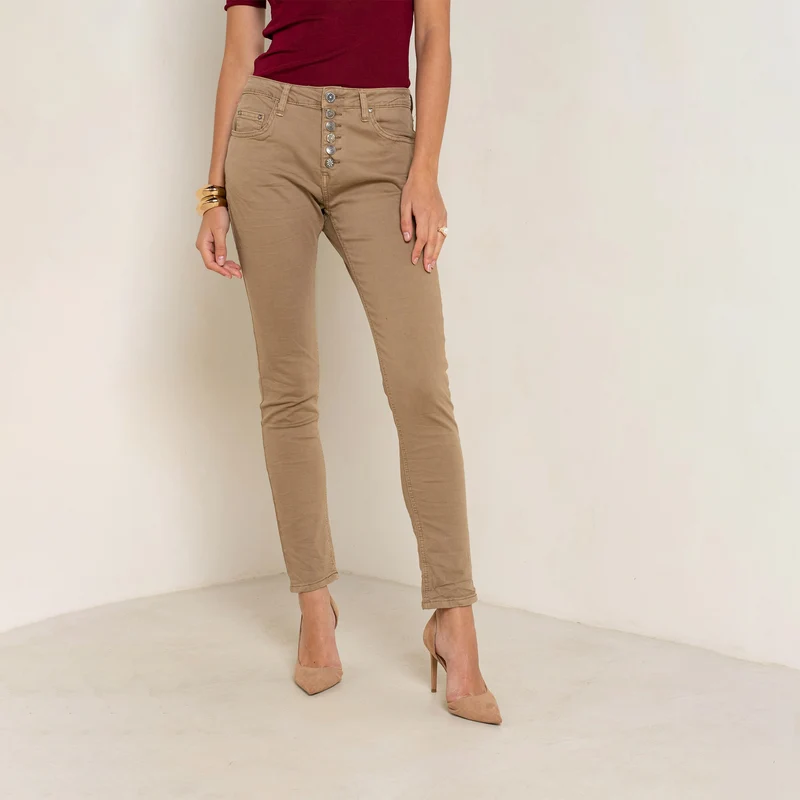 Pantalon Boyfriend à Boutons Fantaisies Argentés