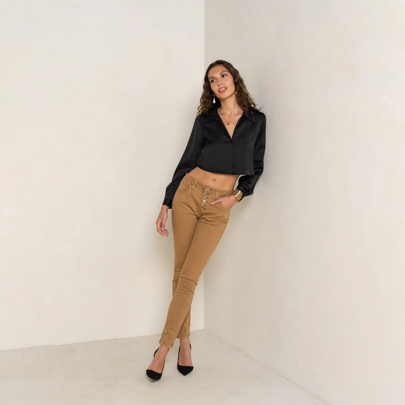 Pantalon Boyfriend à Boutons Fantaisies Argentés