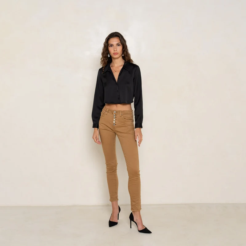 Pantalon Boyfriend à Boutons Fantaisies Argentés