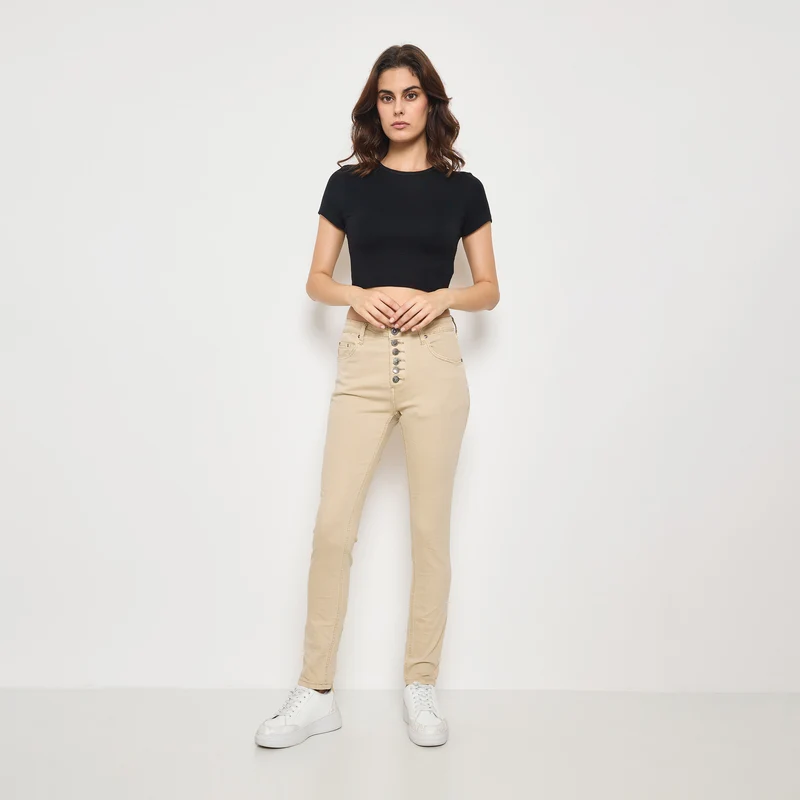 Pantalon Boyfriend à Boutons Fantaisies Argentés