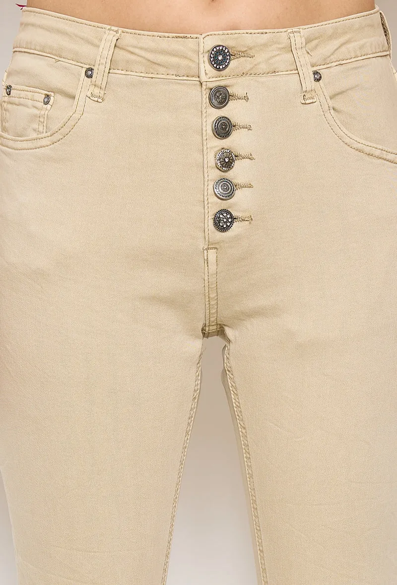 Pantalon Boyfriend à Boutons Fantaisies Argentés