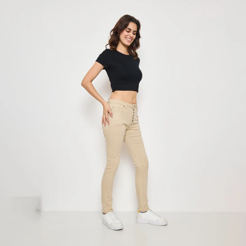 Pantalon Boyfriend à Boutons Fantaisies Argentés