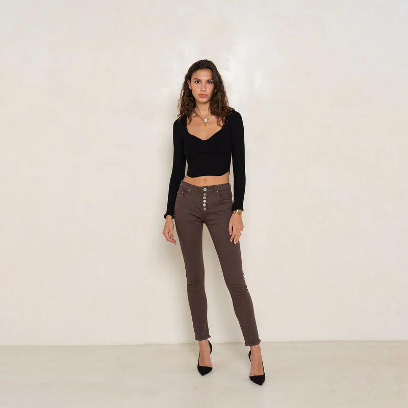 Pantalon Boyfriend à Boutons Fantaisies Argentés