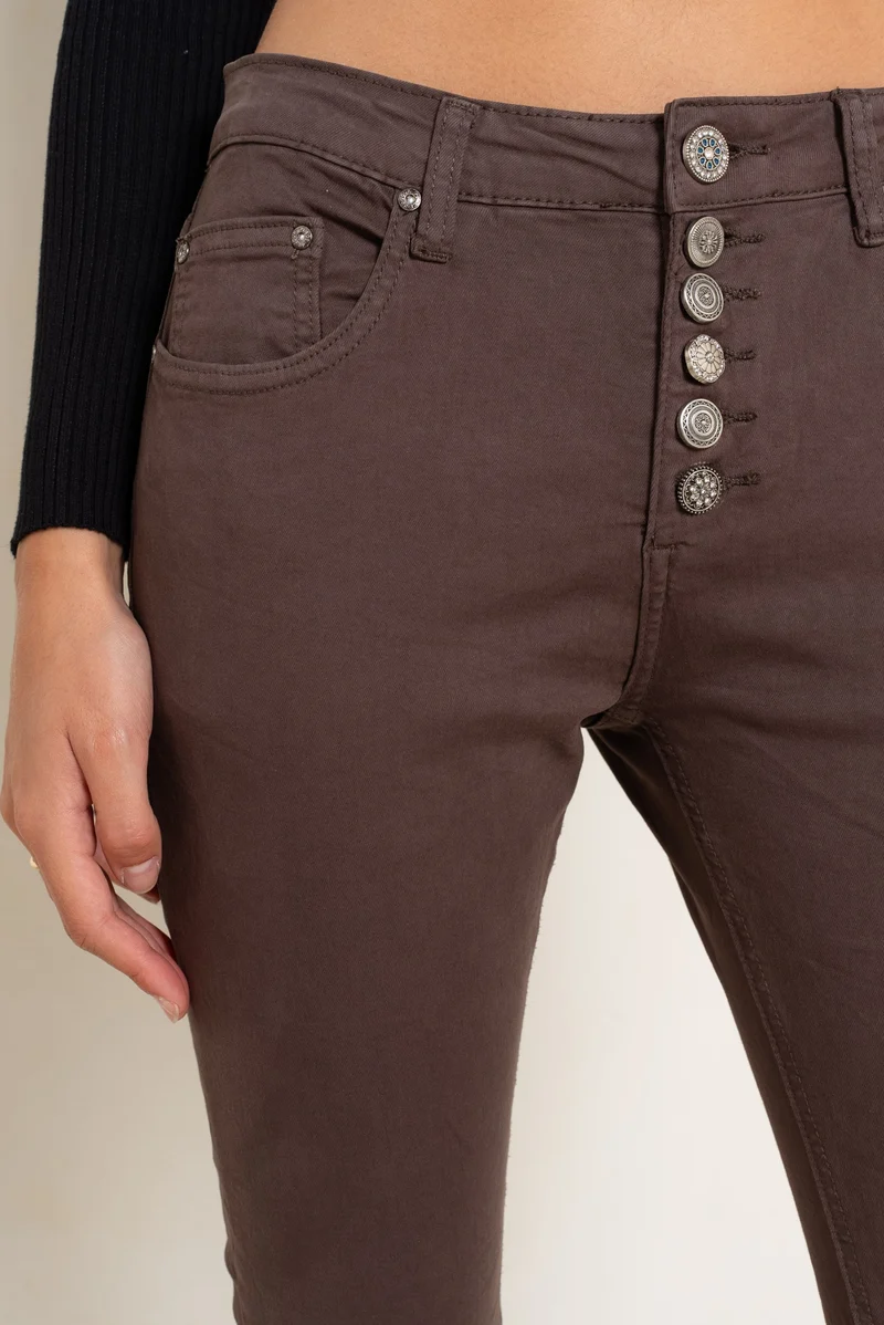 Pantalon Boyfriend à Boutons Fantaisies Argentés