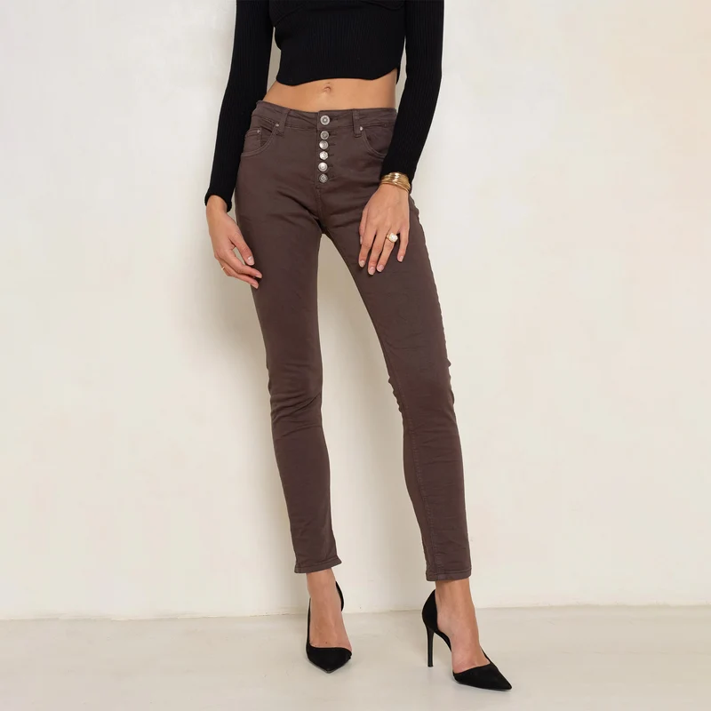 Pantalon Boyfriend à Boutons Fantaisies Argentés
