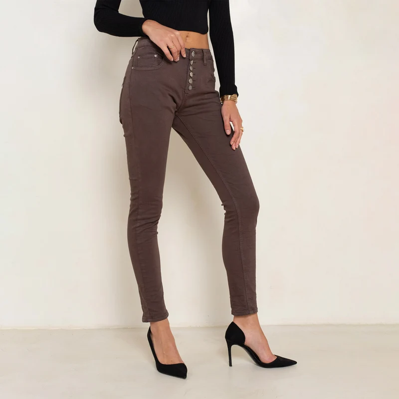 Pantalon Boyfriend à Boutons Fantaisies Argentés