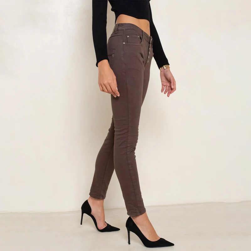 Pantalon Boyfriend à Boutons Fantaisies Argentés