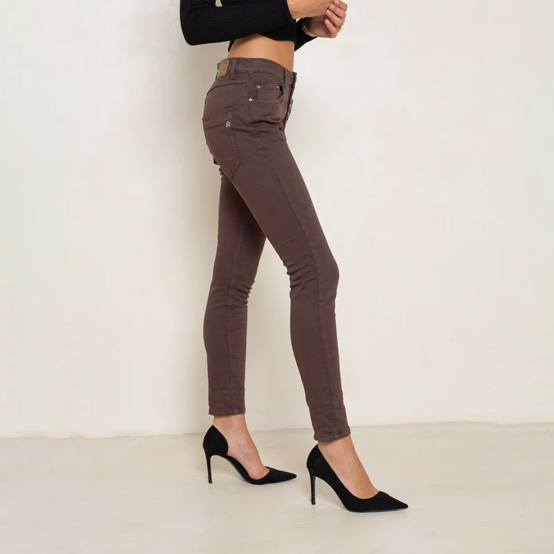 Pantalon Boyfriend à Boutons Fantaisies Argentés