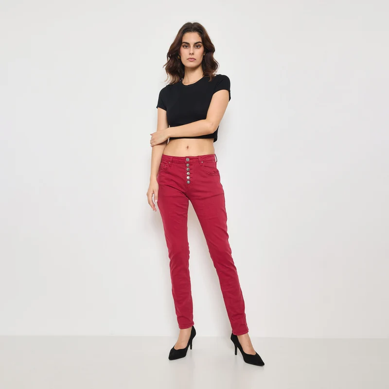 Pantalon Boyfriend à Boutons Fantaisies Argentés