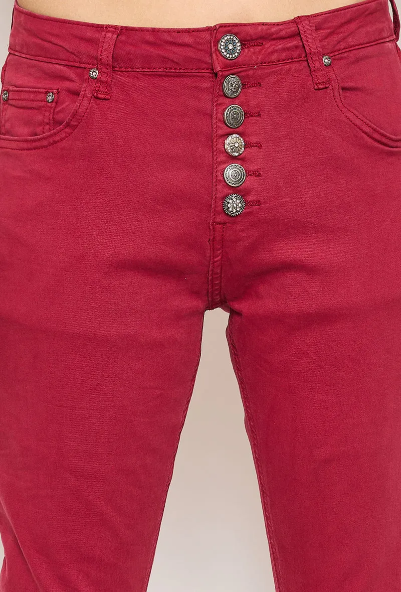 Pantalon Boyfriend à Boutons Fantaisies Argentés