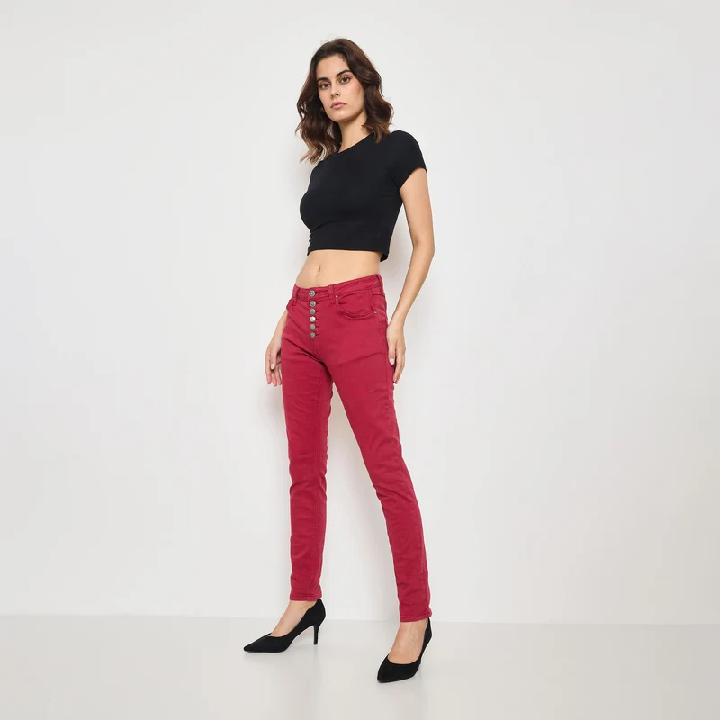 Pantalon Boyfriend à Boutons Fantaisies Argentés