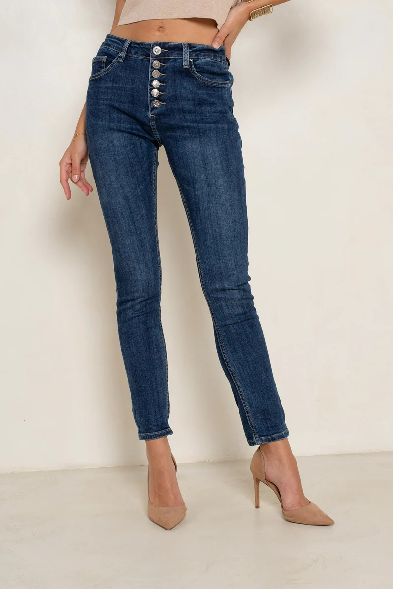 Pantalon Boyfriend à Boutons Fantaisies Argentés
