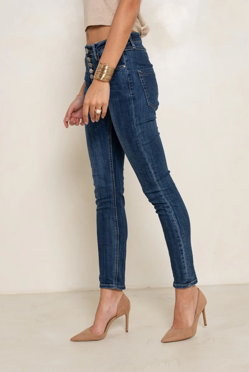 Pantalon Boyfriend à Boutons Fantaisies Argentés