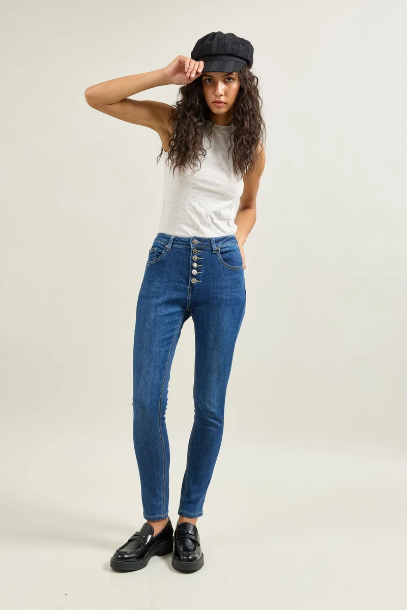 Pantalon Boyfriend à Boutons Fantaisies Argentés