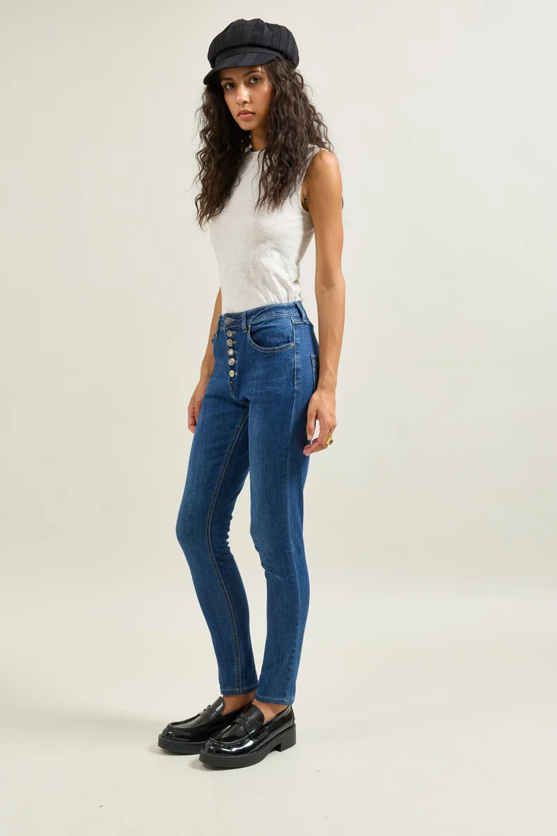 Pantalon Boyfriend à Boutons Fantaisies Argentés