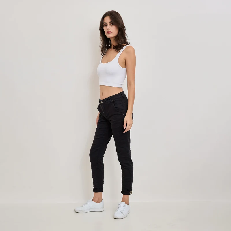 Pantalon Boyfriend Revers Dorés