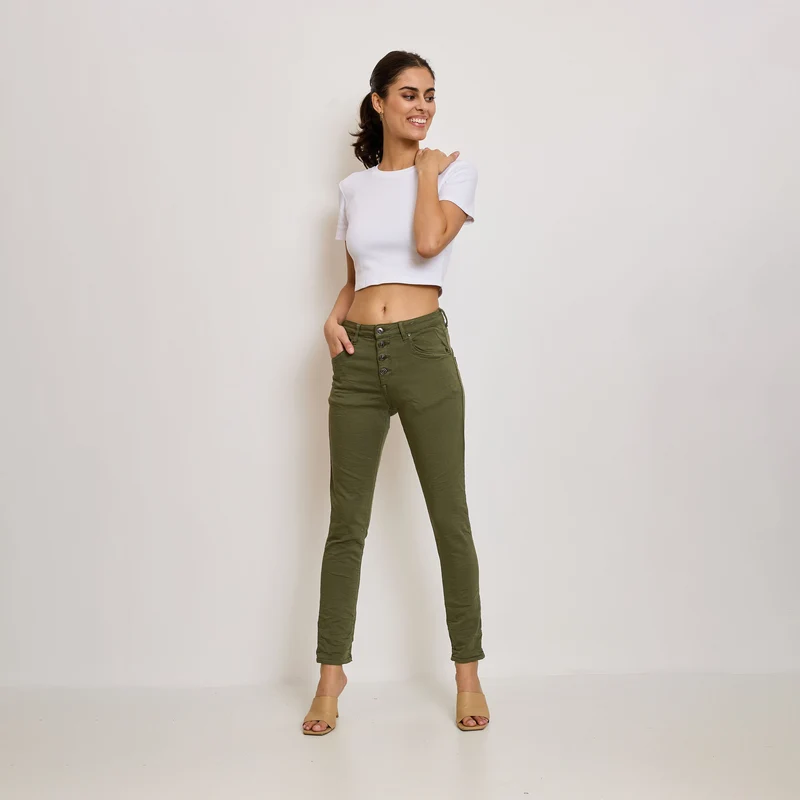 Pantalon Boyfriend Stretch Couleur