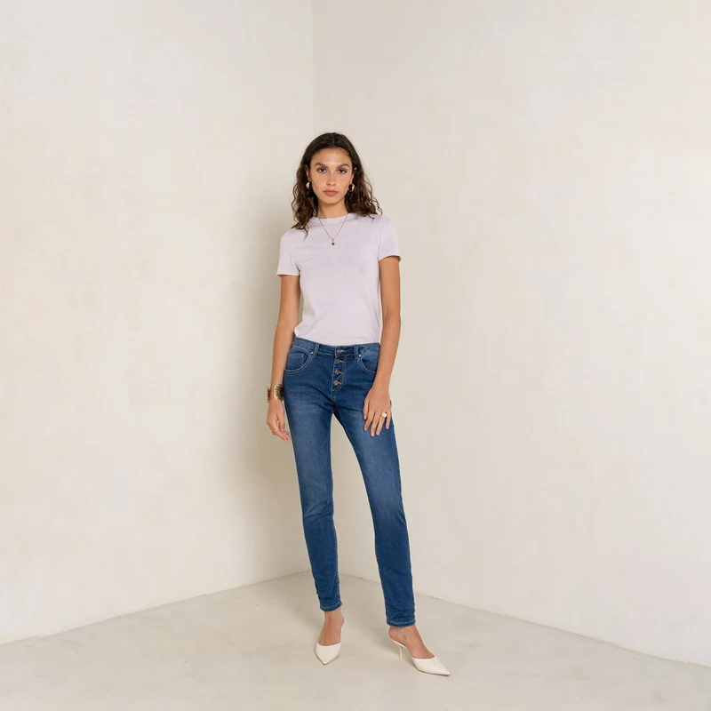 Pantalon Boyfriend Stretch Couleur
