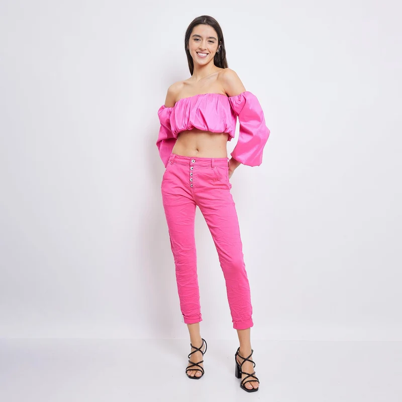 Pantalon Boyfriend couleur avec revers blanc