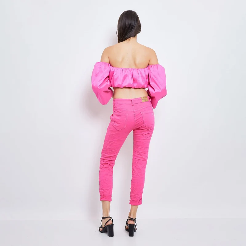 Pantalon Boyfriend couleur avec revers blanc