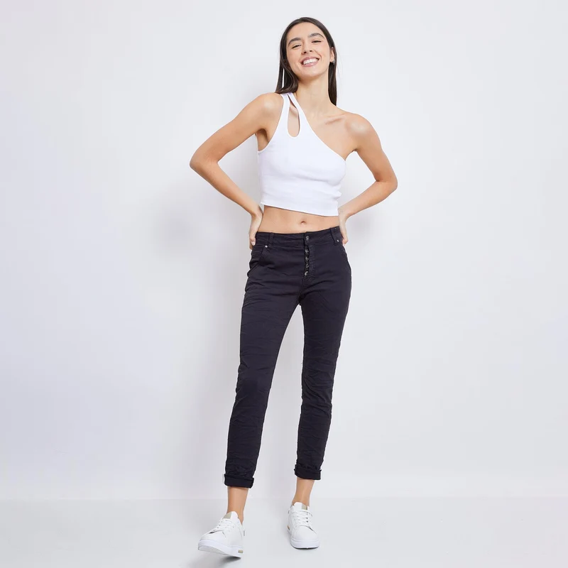 Pantalon Boyfriend couleur avec revers blanc